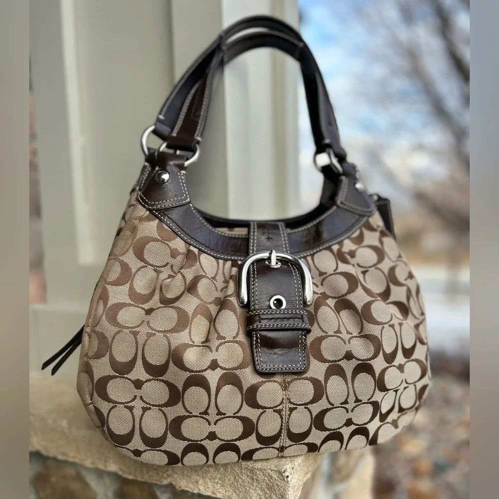 Coach Soho Signature C Three Compartment Hobo Tan and Brown F15514